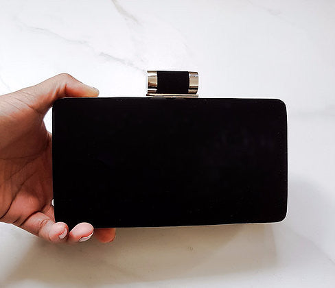 Demi - Black & Silver Velvet Clutchbag